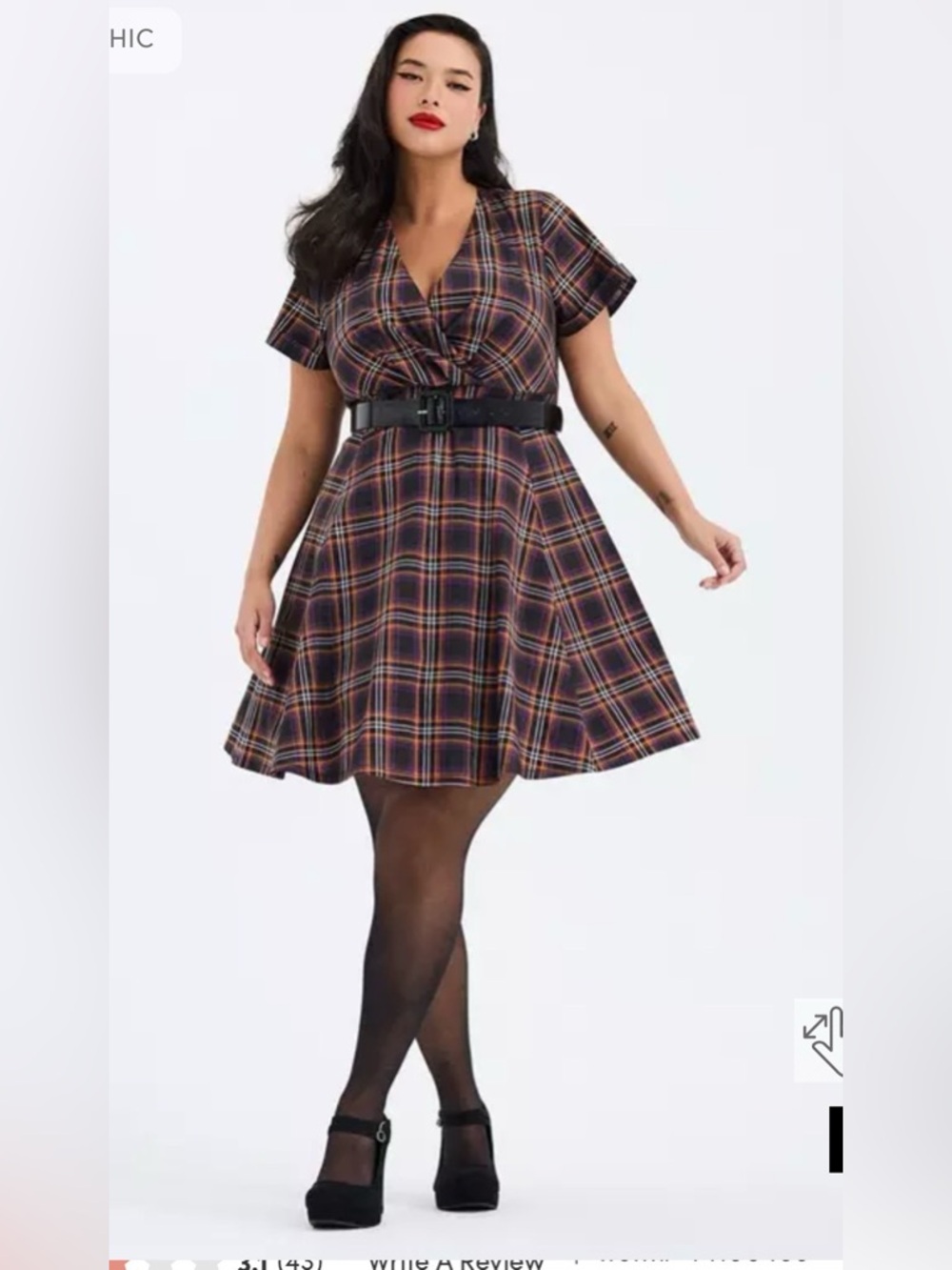 Torrid Retro chic surplice mini dress fall plaid, spooky vibes 14 nwt